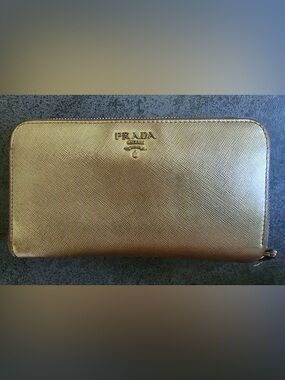 Prada Metallic Gold Saffiano Leather Wallet